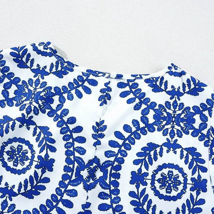 Printed Crew Neck Sleeveless Top - MimiStylez