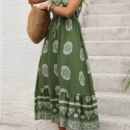 Printed V-Neck Sleeveless Dress - MimiStylez