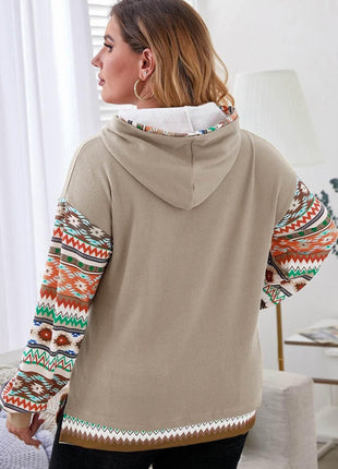 Plus Size Waffle-Knit Geometric Dropped Shoulder Hoodie - MimiStylez