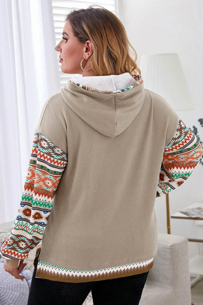 Plus Size Waffle-Knit Geometric Dropped Shoulder Hoodie - MimiStylez