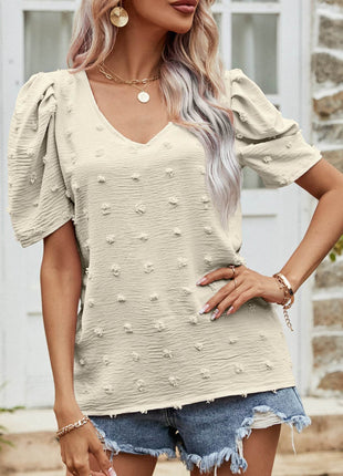 Swiss Dot Short Puff Sleeve Top - MimiStylez