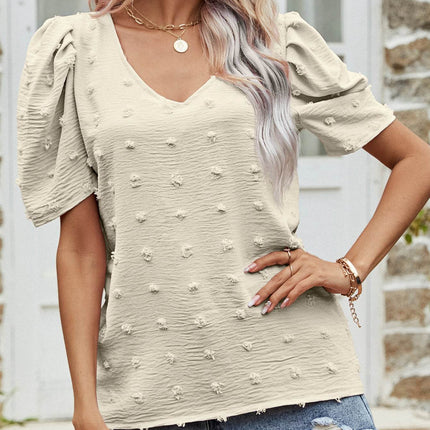 Swiss Dot Short Puff Sleeve Top - MimiStylez