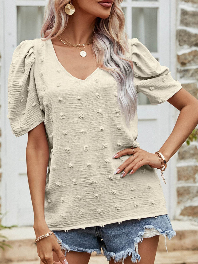 Swiss Dot Short Puff Sleeve Top - MimiStylez