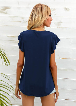 Round Neck Butterfly Sleeve Top - MimiStylez