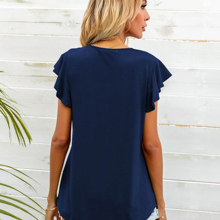 Round Neck Butterfly Sleeve Top - MimiStylez