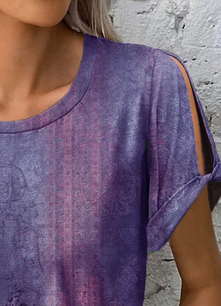 Printed Round Neck Short Sleeve T-Shirt - MimiStylez