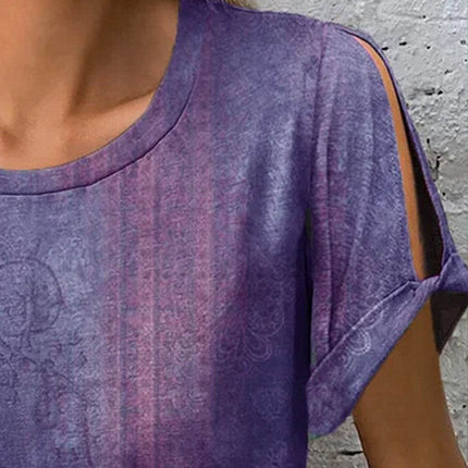 Printed Round Neck Short Sleeve T-Shirt - MimiStylez