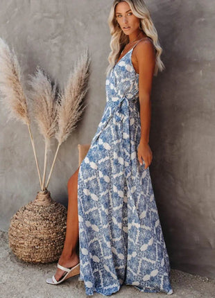 Printed Tied Maxi Cami Dress - MimiStylez