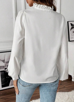 Ruffled V-Neck Long Sleeve Blouse - MimiStylez