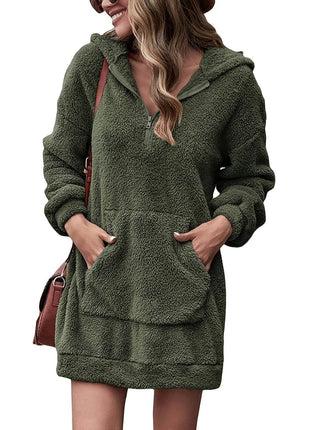 Half Zip Dropped Shoulder Oversized Hoodie - MimiStylez