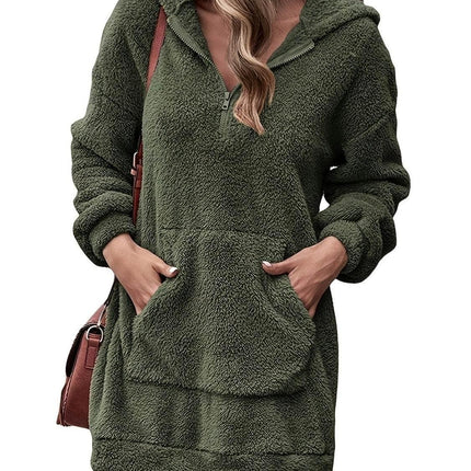 Half Zip Dropped Shoulder Oversized Hoodie - MimiStylez
