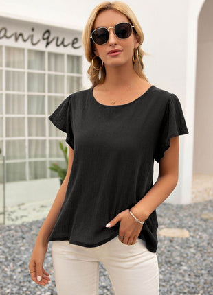 Round Neck Cutout Tie Back Top - MimiStylez