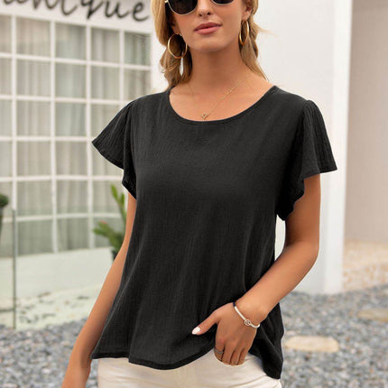 Round Neck Cutout Tie Back Top - MimiStylez