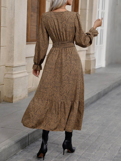 V-Neck Flounce Sleeve Ruffle Hem Dress - MimiStylez