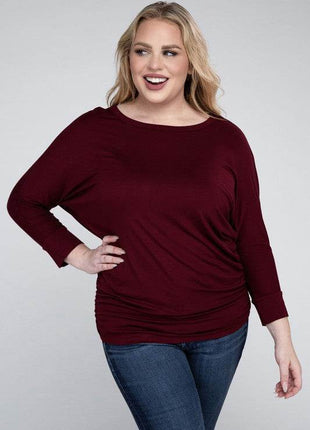 Plus Luxe Rayon Boat Neck 3/4 Sleeve Top - MimiStylez