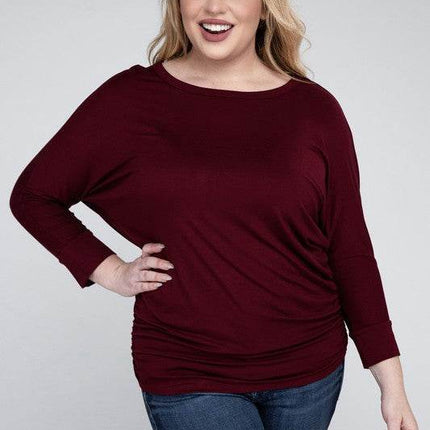 Plus Luxe Rayon Boat Neck 3/4 Sleeve Top - MimiStylez