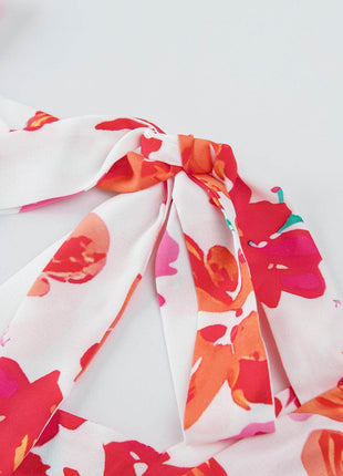 Floral Tie Back Square Neck Blouse - MimiStylez