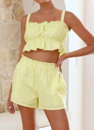 Ruffled Square Neck Cami and Shorts Set - MimiStylez