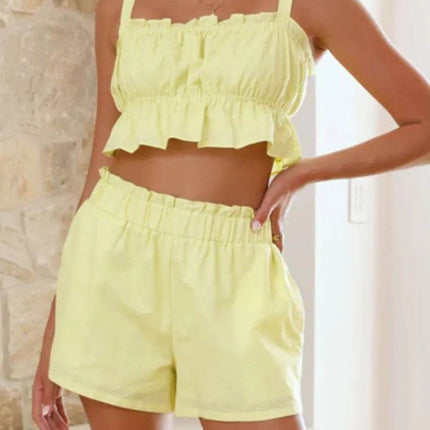 Ruffled Square Neck Cami and Shorts Set - MimiStylez
