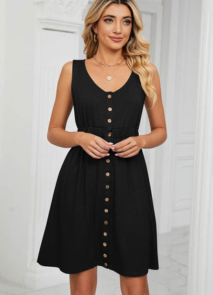 Buttoned Wide Strap Mini Dress - MimiStylez