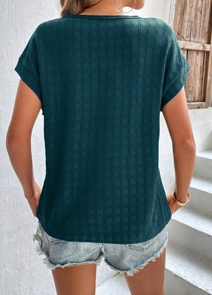 Textured Round Neck Short Sleeve Top - MimiStylez