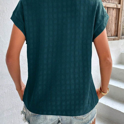 Textured Round Neck Short Sleeve Top - MimiStylez