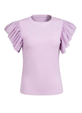 Ruffled Round Neck Cap Sleeve Top - MimiStylez