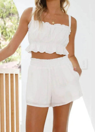 Ruffled Square Neck Cami and Shorts Set - MimiStylez