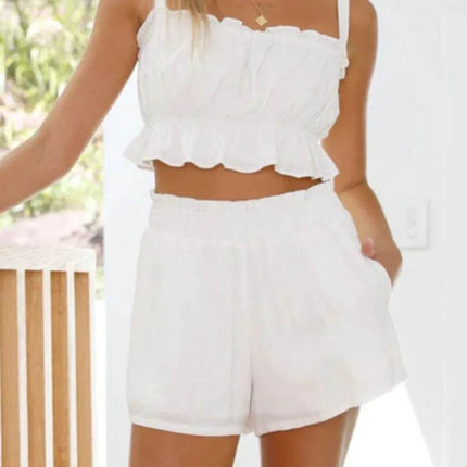 Ruffled Square Neck Cami and Shorts Set - MimiStylez