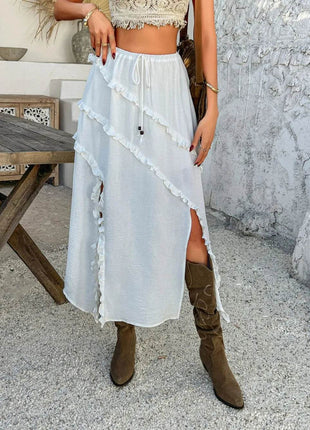Devine Slit Drawstring Ruffled Skirt - MimiStylez