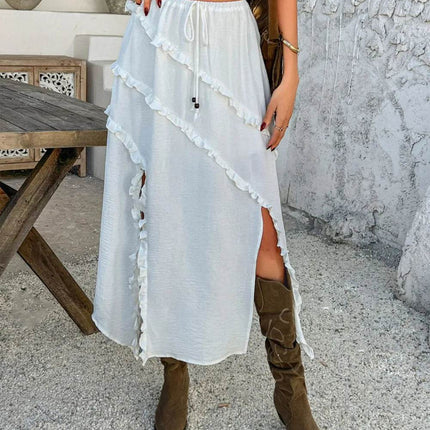 Devine Slit Drawstring Ruffled Skirt - MimiStylez