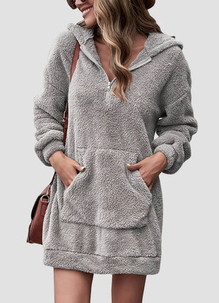 Half Zip Dropped Shoulder Oversized Hoodie - MimiStylez