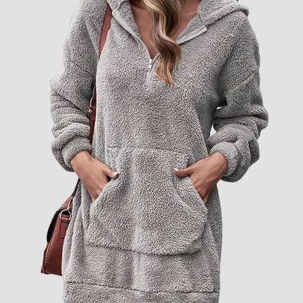 Half Zip Dropped Shoulder Oversized Hoodie - MimiStylez
