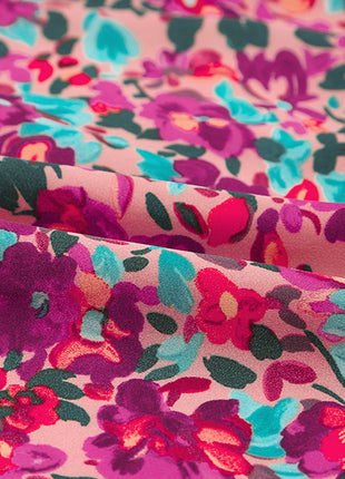 Floral Smocked V-Neck Flounce Sleeve Dress - MimiStylez