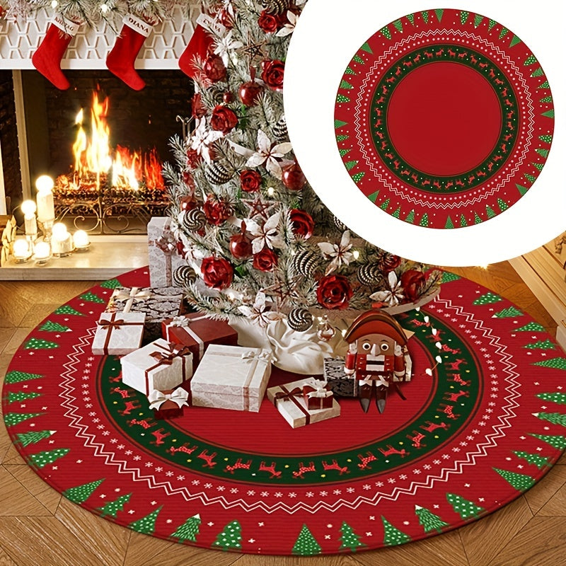 1pc Christmas Floor Mat, Round Christmas Carpet, Household Holiday Decoration, Entry Door Mat, Christmas Decoration, Home Decor, Room Decor