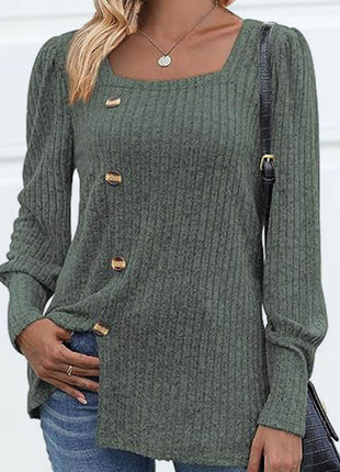 Decorative Button Square Neck Top - MimiStylez