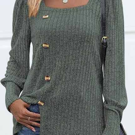 Decorative Button Square Neck Top - MimiStylez