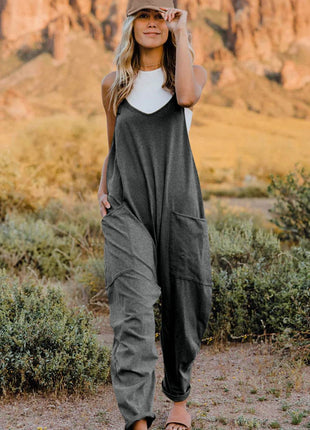 Double Take Full Size V-Neck Sleeveless Jumpsuit with Pockets - MimiStylez