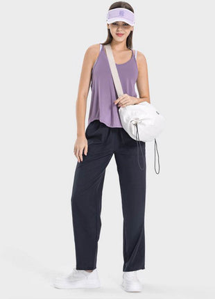 Slit Spaghetti Strap Scoop Neck Active Cami - MimiStylez