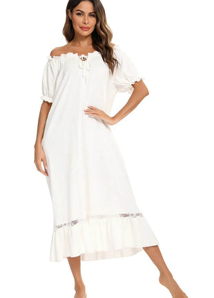 Lace Detail Short Sleeve Lounge Dress - MimiStylez