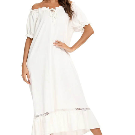 Lace Detail Short Sleeve Lounge Dress - MimiStylez