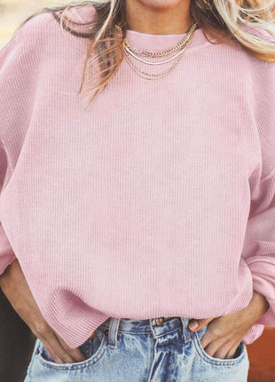 Ribbed Round Neck Drop Shoulder Sweatshirt - MimiStylez
