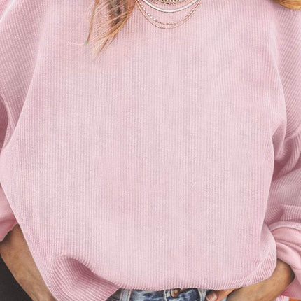 Ribbed Round Neck Drop Shoulder Sweatshirt - MimiStylez