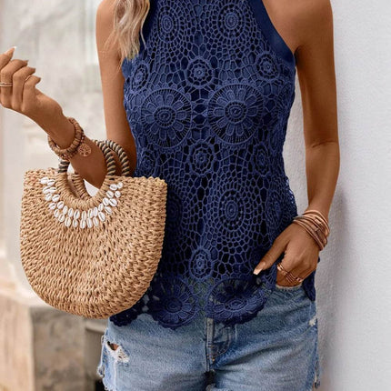 Lace Grecian Neck Tie Back Top - MimiStylez