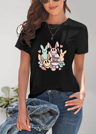 Graphic Round Neck Short Sleeve T-Shirt - MimiStylez