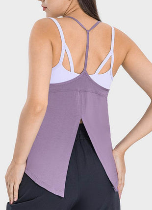 Slit Spaghetti Strap Scoop Neck Active Cami - MimiStylez