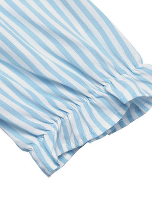 Striped Button-Down Midi Shirt Dress with Ruffle Sleeves - MimiStylez