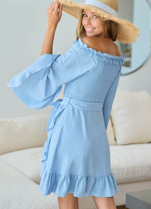 BiBi Smocked Ruffled Front Tie Mini Dress - MimiStylez