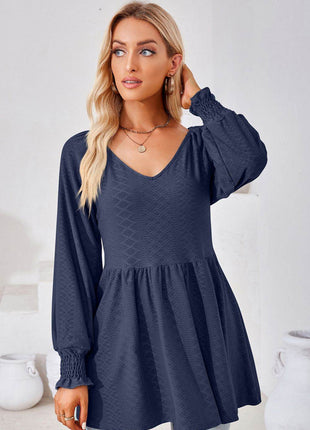V-Neck Lantern Sleeve Blouse - MimiStylez