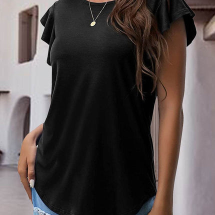 Ruffled Round Neck Cap Sleeve Blouse - MimiStylez